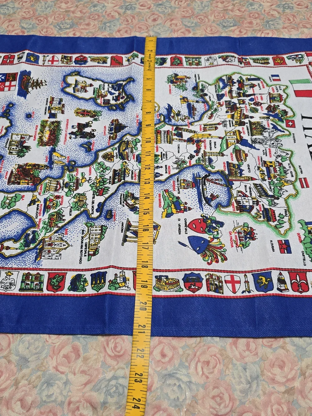 Italia Map Decorative Tea Towel - Blue Border